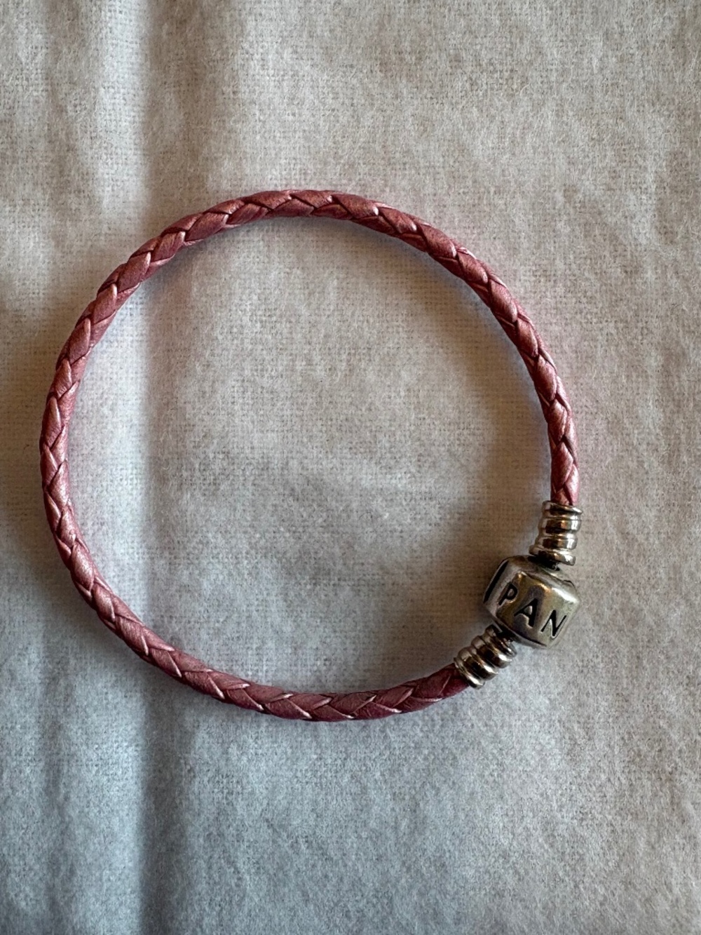 Pandora light pink braided leather charm bracelet
